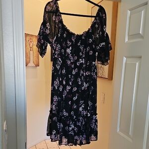 Torrid Black and Purple Floral Midi Dress